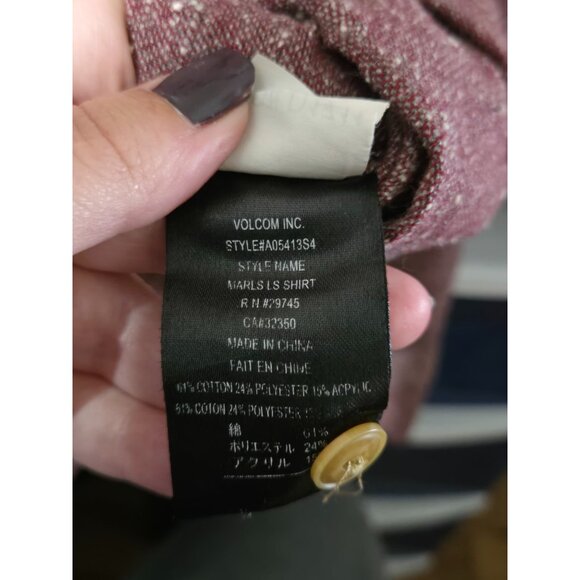 Volcom Mens Maroon Marls Long Sleeve Button Shirt Size XL Fall Winter Casual - Picture 10 of 13